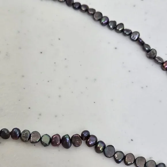 Baroque Peacock Pearls Necklace Purple Black Blue Small Dainty Beaded 16 Inch